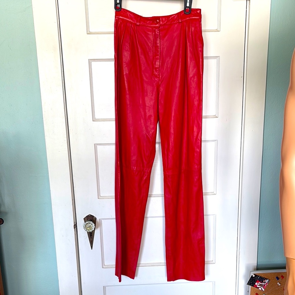 Vibrant Red Leather Pants Size 10